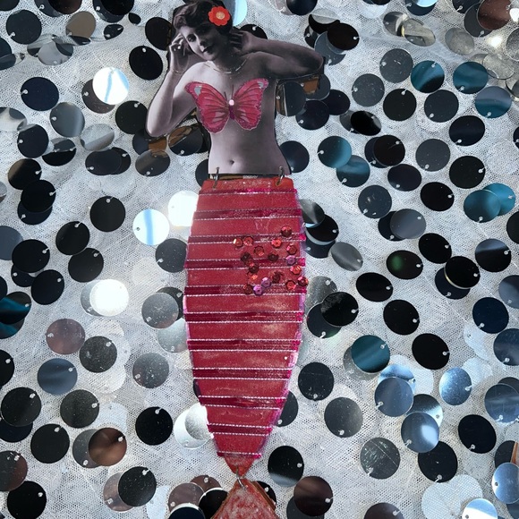 handcrafted wall plaque mixed media mermaid Victorian butterfly - Picture 1 of 6